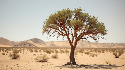 boswellia. Lone Boswellia tree in an arid desert landscape with resin droplets on bark. gardening catalogs, home-decor guides, designed for gardening and botanical catalogs.
