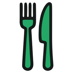 Green Fork and Knife Icon representing Dining and Food Service