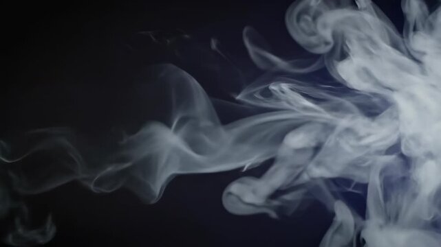 Abstract seamless loop of wispy white vapor flowing horizontally and elegantly across a gradient dark background for conceptual design dark background, fog, seamless loop