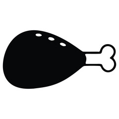 Chicken Leg Icon - Black and White Illustration for Menu Design
