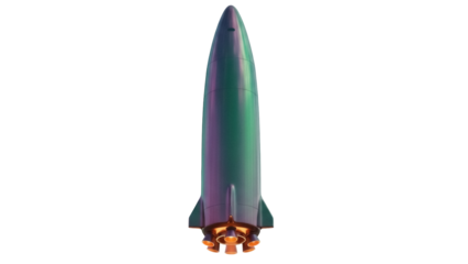 Futuristic rocket ship PNG isolated on transparent background, space exploration vehicle for science fiction and aerospace concepts