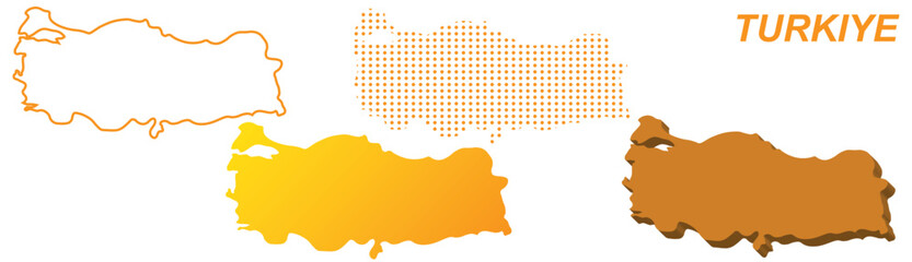 Turkiye Map Vector Set, Eurasian Outline Silhouette Dotted 3D Solid Shapes, Turkiye Country Infographic Template, Editable EPS Turkiye Geography