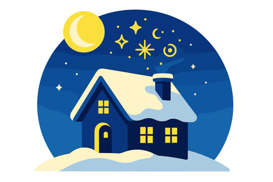 Moonlit Symbolic Cottage. Moonlit wonder cottage. A gentle moonbeam highlights the snowy cottage as floating