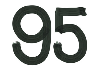 Number Ninety-five, 95 made with Plaster Rake Brush on transparent background, Digit, Black color, Dark-green color, isolated background, Illustration, Typography, Handmade, Set 0-100