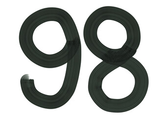 Number Ninety-eight, 98 made with Plaster Rake Brush on transparent background, Digit, Black color, Dark-green color, isolated background, Illustration, Typography, Handmade, Set 0-100