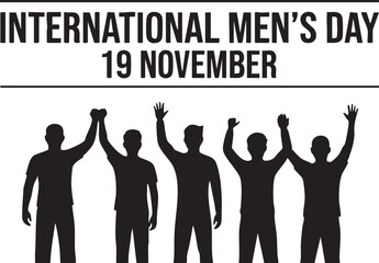 International men s day silhouette of diverse men celebrating isolated on transparent background