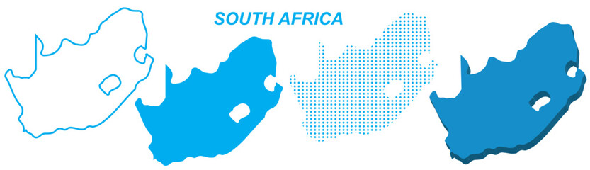South Africa Map Vector Set, African Outline Silhouette Dotted 3D Solid Shapes, South Africa Country Infographic Template, Editable EPS South Africa Geography