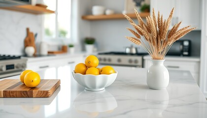 Healthy fresh citrus fruits and apricots in a white bowl on the kitchen table, a bright food still life
