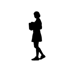 Girl student silhouette with book, side view vector illustration