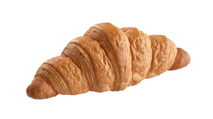 A perfectly baked, golden-brown flaky croissant, a classic French pastry, presented on a transparent background, ready for breakfast or a snack. background removed