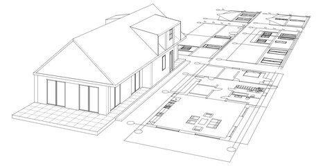 house traditional architecture plan 3d illustration	

