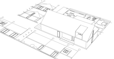 house traditional architecture plan 3d illustration	
