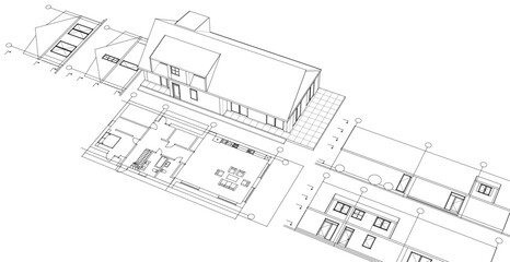 house traditional architecture plan 3d illustration	
