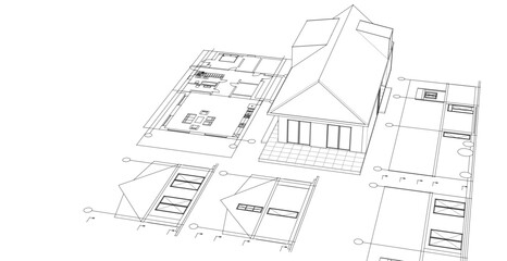 house traditional architecture plan 3d illustration	
