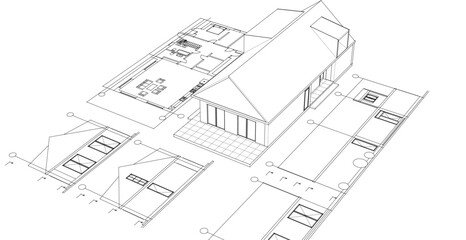 house traditional architecture plan 3d illustration	

