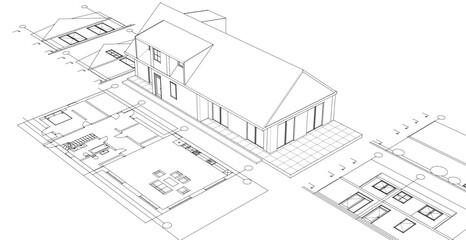 house traditional architecture plan 3d illustration	
