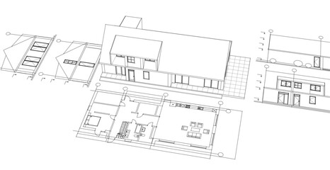 house traditional architecture plan 3d illustration	
