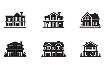 Luxury House Silhouette Icon Sheet – 6 Premium Property Shapes Black Vector