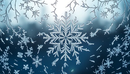 Blue winter background with a set of decorative Christmas snowflakes, perfect for a cold season holiday card or vector pattern design