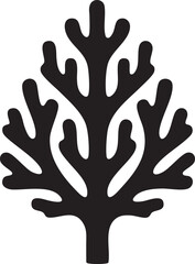 Black silhouette of a coral branch isolated on transparent background