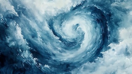 A dramatic vortex of stormy blue and white clouds creates a powerful swirling natural phenomenon