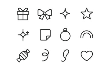 Holiday Icon Set. Holiday minimal icons. Line outline icon set of Holiday minimal icons: tiny gift, small bow,