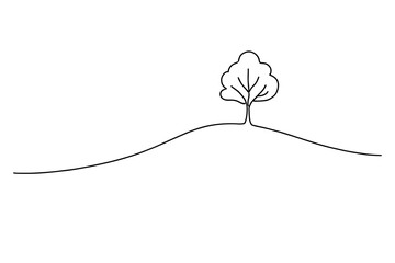 Minimalist Snowy Scene. Minimalist snowy landscape. Minimalistic one-line drawing of a simple snow-covered