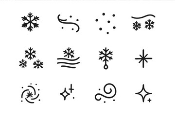 Fototapeta premium Falling Snow Icons. Falling snow. Line outline icon set of Falling snow: snowflake cluster, soft swirl, tiny