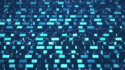 Abstract data processing, blockchain system, big data, binary code, encryption. Digital network, technology, innovation, futuristic data concept. 3D animation - Powered by Adobe