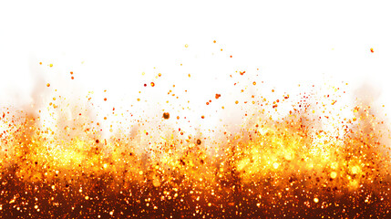 Naklejka premium Fire and sparks background, glowing yellow and orange flames with embers floating, isolated on white background. 