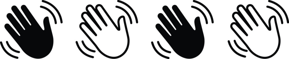 Set of Clapping Hands Icons and Waving Hand Gestures, Representing Applause, Celebration, Greeting, Attention, Communication, and Social Media Interaction