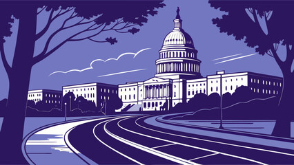 Washington dc skyline featuring the capitol building in a panoramic cityscape suitable for travel guides, websites, brochures, and presentations.