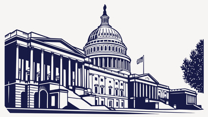 Washington dc skyline with us capitol building, ideal for travel brochures, website headers, social media posts, and educational presentations.