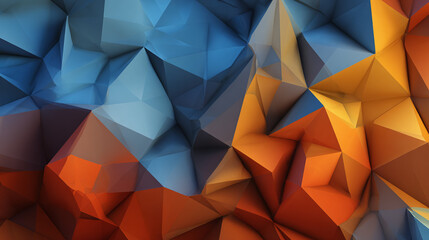 Fototapeta premium A striking, geometric pattern with blue, orange, and brown hues, creating a textured, polygonal design