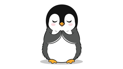 Obraz premium Zen Penguin: A tranquil depiction of a penguin with closed eyes and clasped hands, embracing a moment of peaceful meditation and inner serenity.
