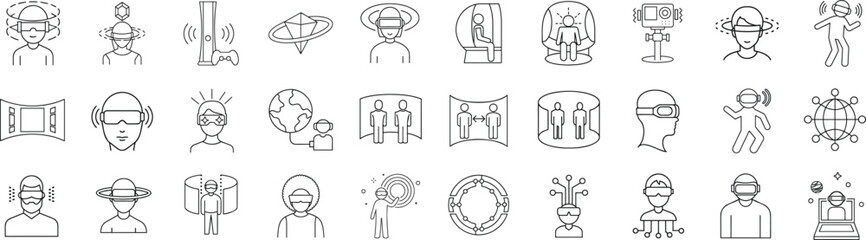metaverse outline icons set. Virtual & Augmented Reality outline icon