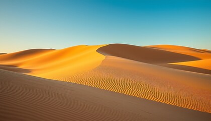 Sand dunes in the Sahara Desert create a vast, dry, and sunny yellow landscape, perfect for adventure travel