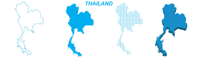 Thailand Map Vector Set, Southeast Asia Outline Silhouette Dotted 3D Solid Shapes, Thailand Country Infographic Template, Editable EPS Thailand Geography