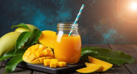 Mango Bliss: A refreshing mango smoothie, presented with vibrant fruits, invites a sensory journey of taste and wellness. The golden hue and tropical essence promise a burst of flavor.