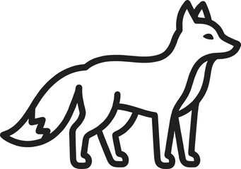 Fox Line Art Silhouette – Minimalist Wild Fox Outline Vector Illustration in Bold Black Stroke Isolated on Transparent Background