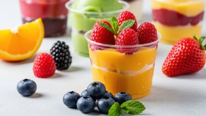 A Refreshing Medley: A vibrant array of fruit and layered desserts invites with delightful colors and tastes, a treat for the eyes and the palate.