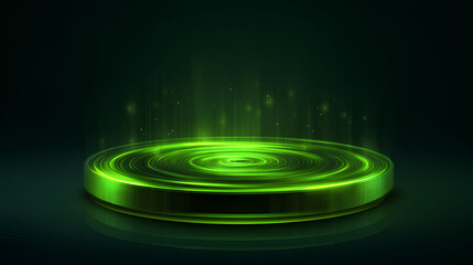 Glowing green swirling circle. shining spiral light effect, futuristic colorful pedestal, shiny vector file, special glow effect for game ui, apps or web design Stock Illustration