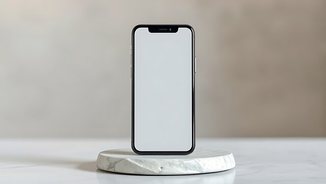 Blank smartphone screen replaced with a polished stone slab, blending tech and minimalist design. - Powered by Adobe