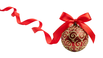 Red Christmas Ornament With Gold Swirls And Ribbon