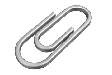 Silver paperclip fastener for office documents and stationery, metal supply isolated on transparent background