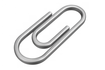 Silver paperclip fastener for office documents and stationery, metal supply isolated on transparent background