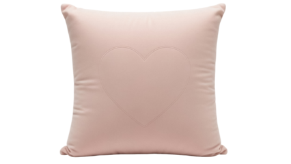 Light pink heart pillow isolated PNG on transparent background, soft cushion with heart shape for bedroom decor and Valentine s Day