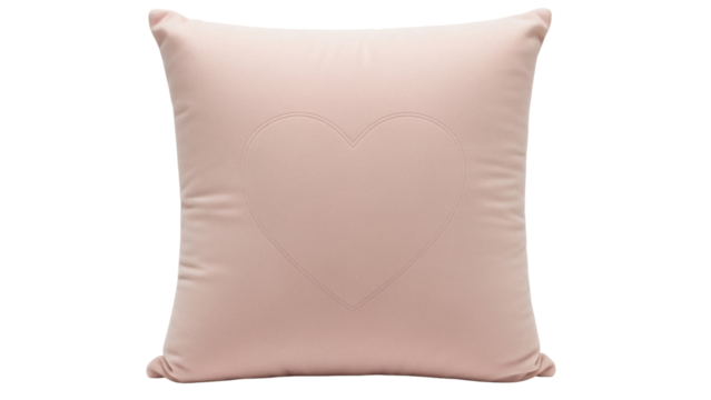 Light pink heart pillow isolated PNG on transparent background, soft cushion with heart shape for bedroom decor and Valentine s Day