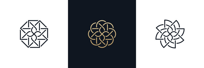 Elegant flower logo design with floral line art in gold for beauty spa and eco friendly products, leaves, Cosmetics, Jewelry, Beauty salon, Boutique icon symbol sign illustration template