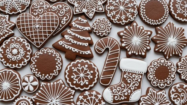 Christmas Cookie Collection: An array of artfully decorated gingerbread cookies, each a unique festive shape. A perfect image for holiday cheer and baking delight!